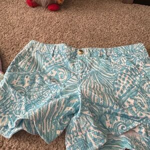 Lilly Pulitzer Aqua and White Patterned Shorts